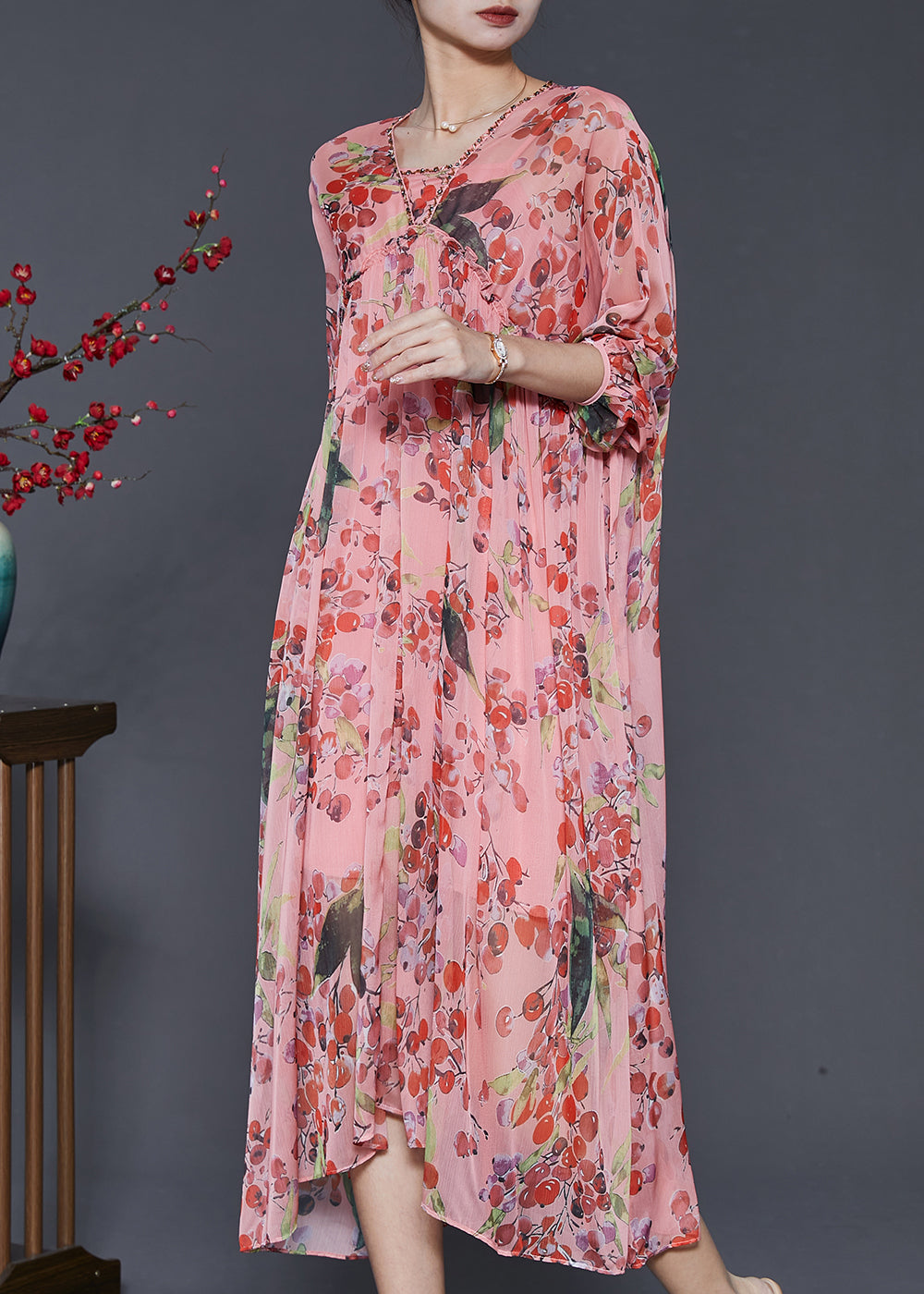 Pink Oversized Print Chiffon Beach Dresses Summer