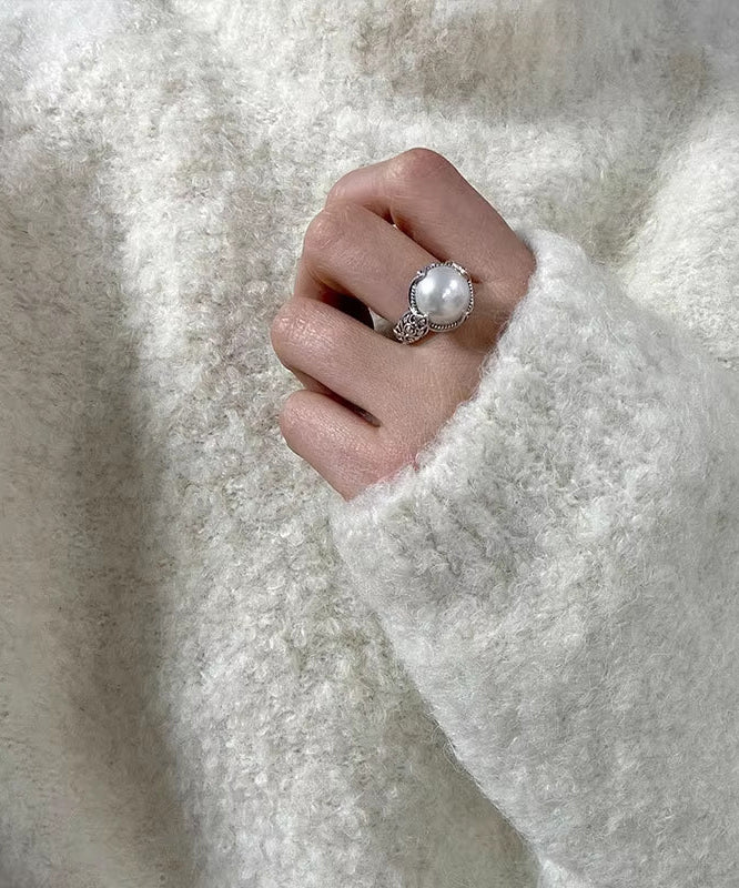 Silk Sterling Silver Pearl Hollow Out Rings