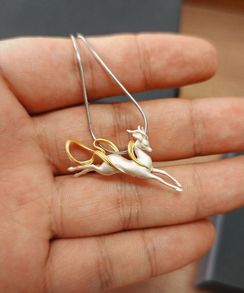 Handmade Silver Dunhuang Immortal Deer Pendant Necklace