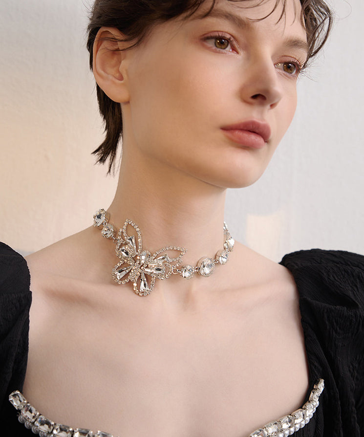 White Butterfly Sparkling Zircon Choker