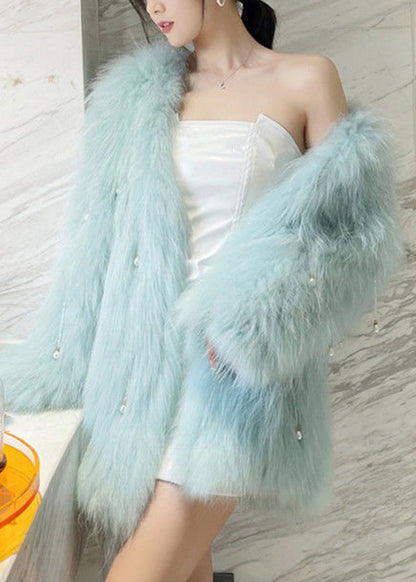 Light Green Raccoon Hair Leather and Fur Coat Spring
