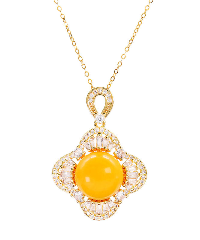 Yellow Sterling Silver Zircon Beeswax Pendant Necklace