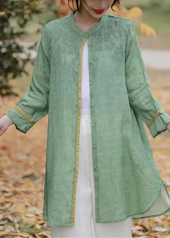 Orange Embroidered Cotton Shirts Top Long Sleeve