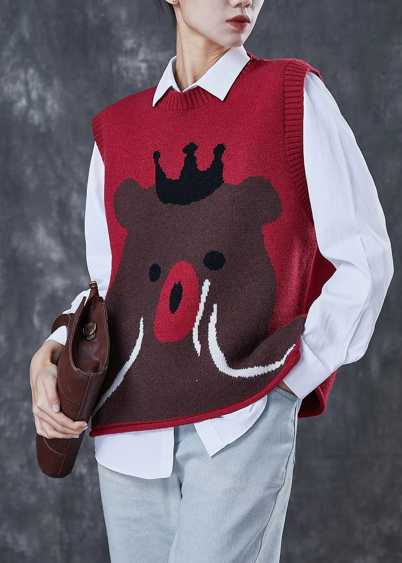 Mulberry Oversized Cartoon Print Knit Vests Spring