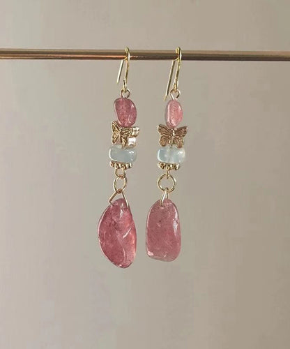 Pink Sterling Silver Overgild Crystal Butterfly Drop Earrings