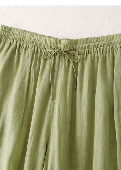 Modern White Elastic Waist Linen Wide Leg Pants Summer