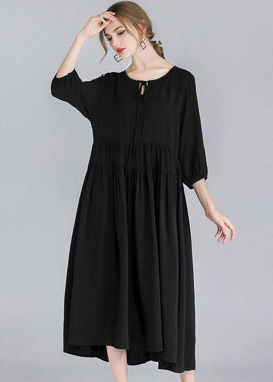 French Black Patchwork Spring Three Quarter Sleeve Long Dresses