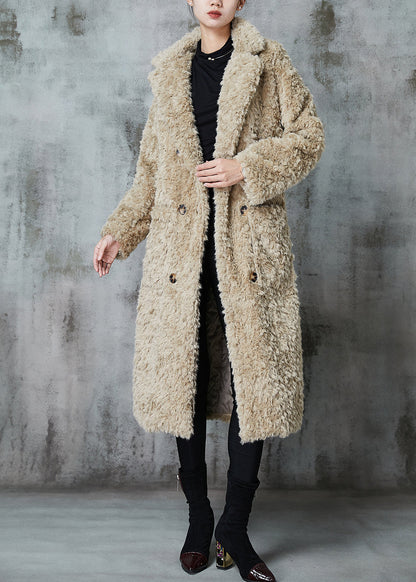 Khaki Double Breast Thick Fuzzy Fur Fluffy Coats Winter