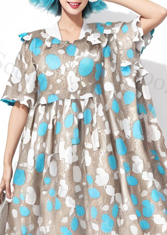 Print Wrinkled Silk Long Dress Summer