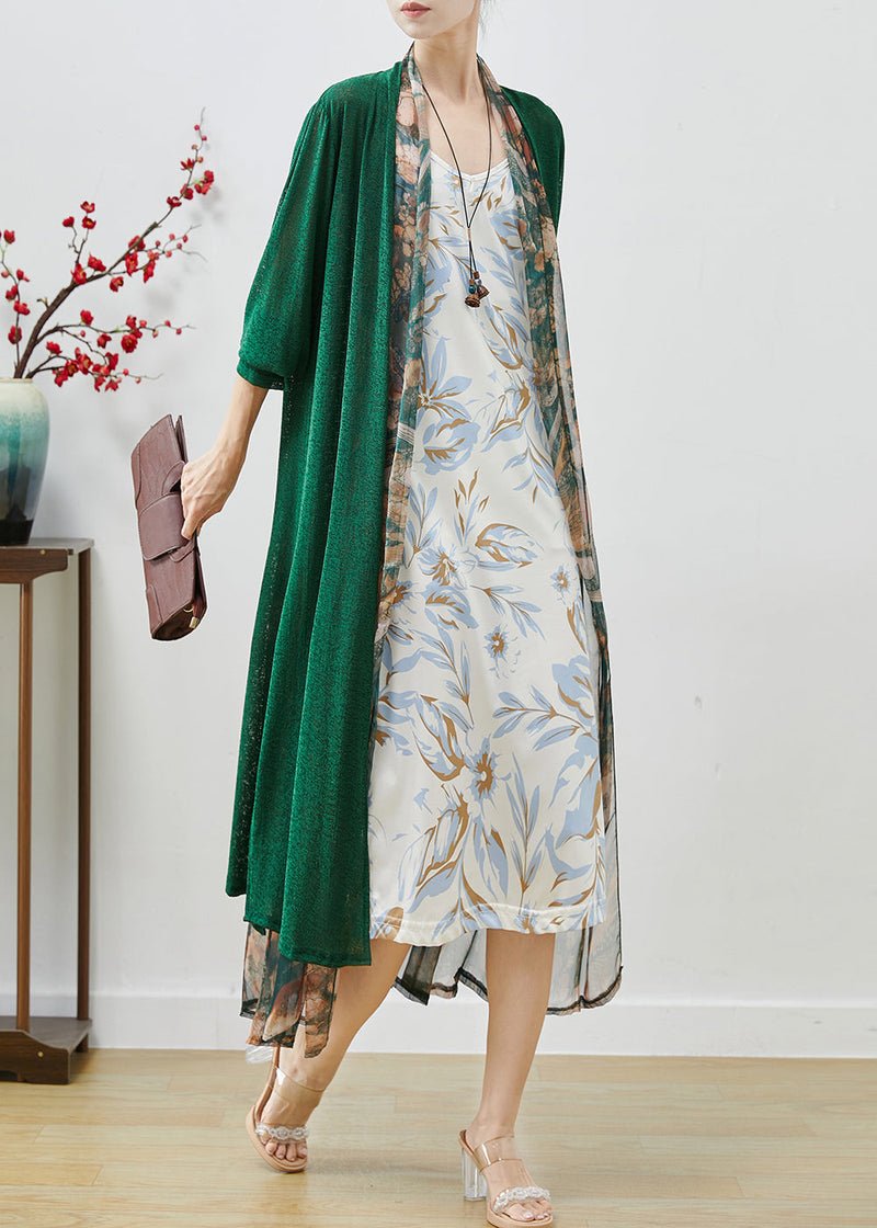 Green Oversized Patchwork Chiffon Loose Coat Fall