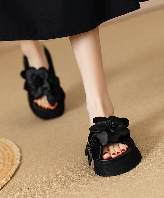 Stylish Black Splicing Platform Slide Sandals