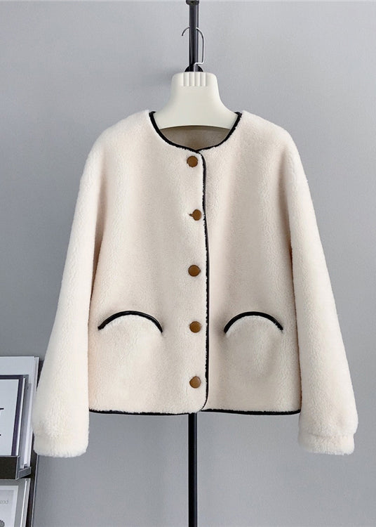 Black O Neck Pockets Button Wool Coats Winter