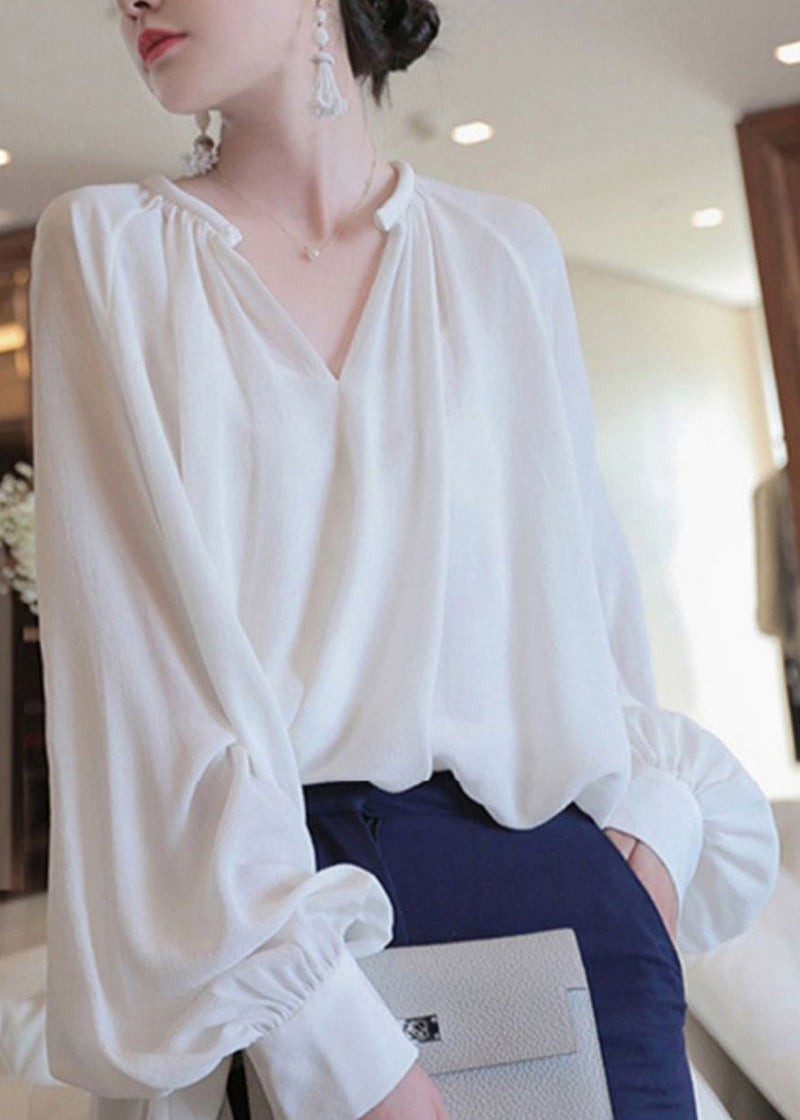 French White Button Chiffon Blouses Fall