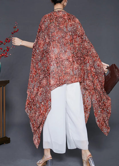 Khaki Asymmetrical Print Silk Long Smock Summer