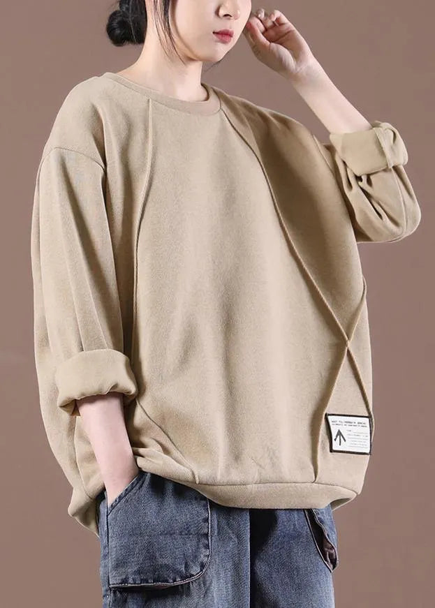 Loose Khaki O-neck Sweatshirt