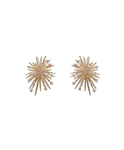 Gold Sterling Silver Overgild Zircon Fireworks Stud Earrings