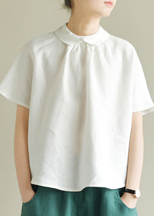 Loose White Peter Pan Collar Linen Top Summer