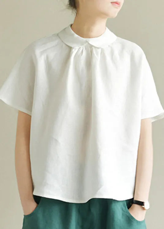 Loose White Peter Pan Collar Linen Top Summer