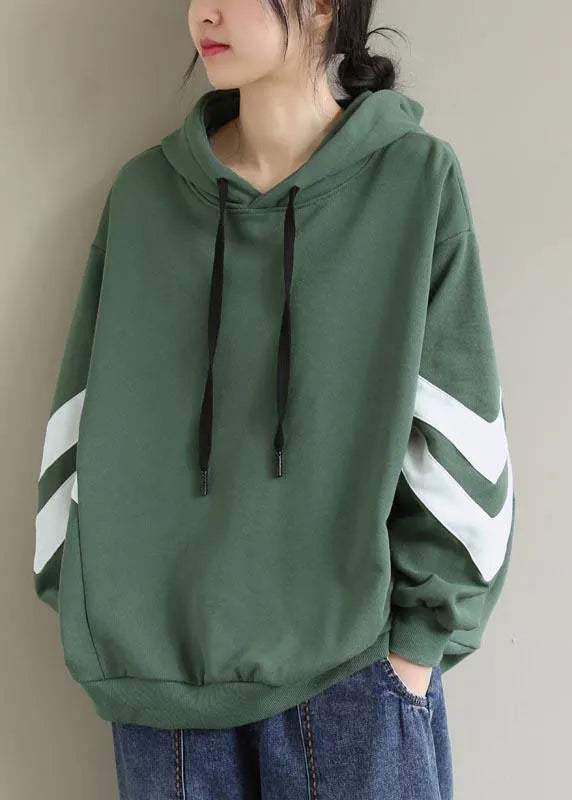 Style Green Blouse Hooded Cinched Spring Shirt