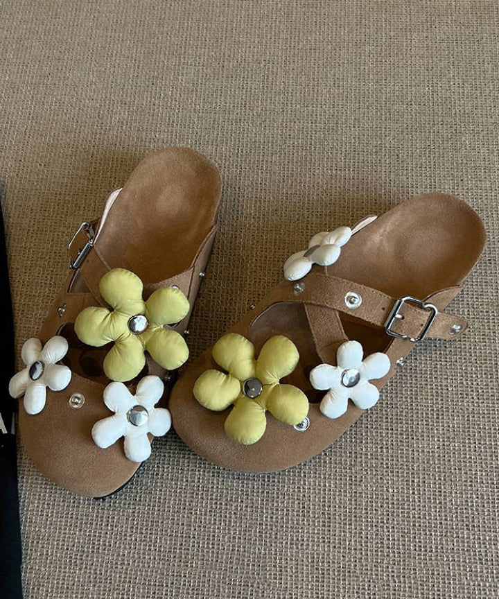 Dark Grey Suede Rivet Splicing Stylish Slide Sandals