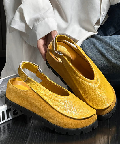 Splicing Platform Flats Sandals Yellow Cowhide Leather