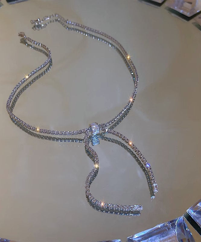 Silk Sterling Silver Zircon Bow Princess Necklace