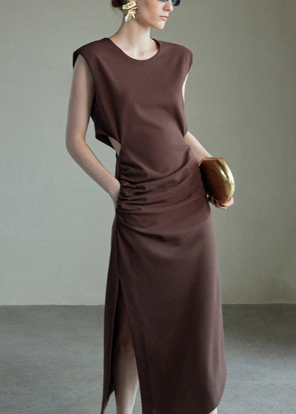 Black Hollow Out Side Open Cotton Long Dress Summer