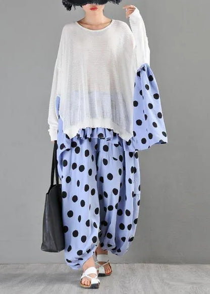 Summer Crew Neck Stitched T-shirt Pullover Loose Wave Point Top