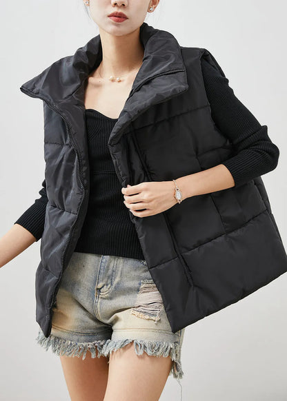 Black Oversized Pockets Fine Cotton Filled Vest Winter