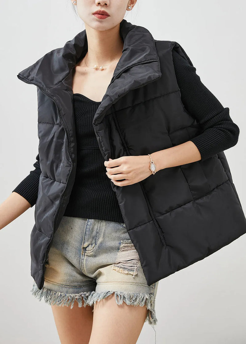 Black Oversized Pockets Fine Cotton Filled Vest Winter
