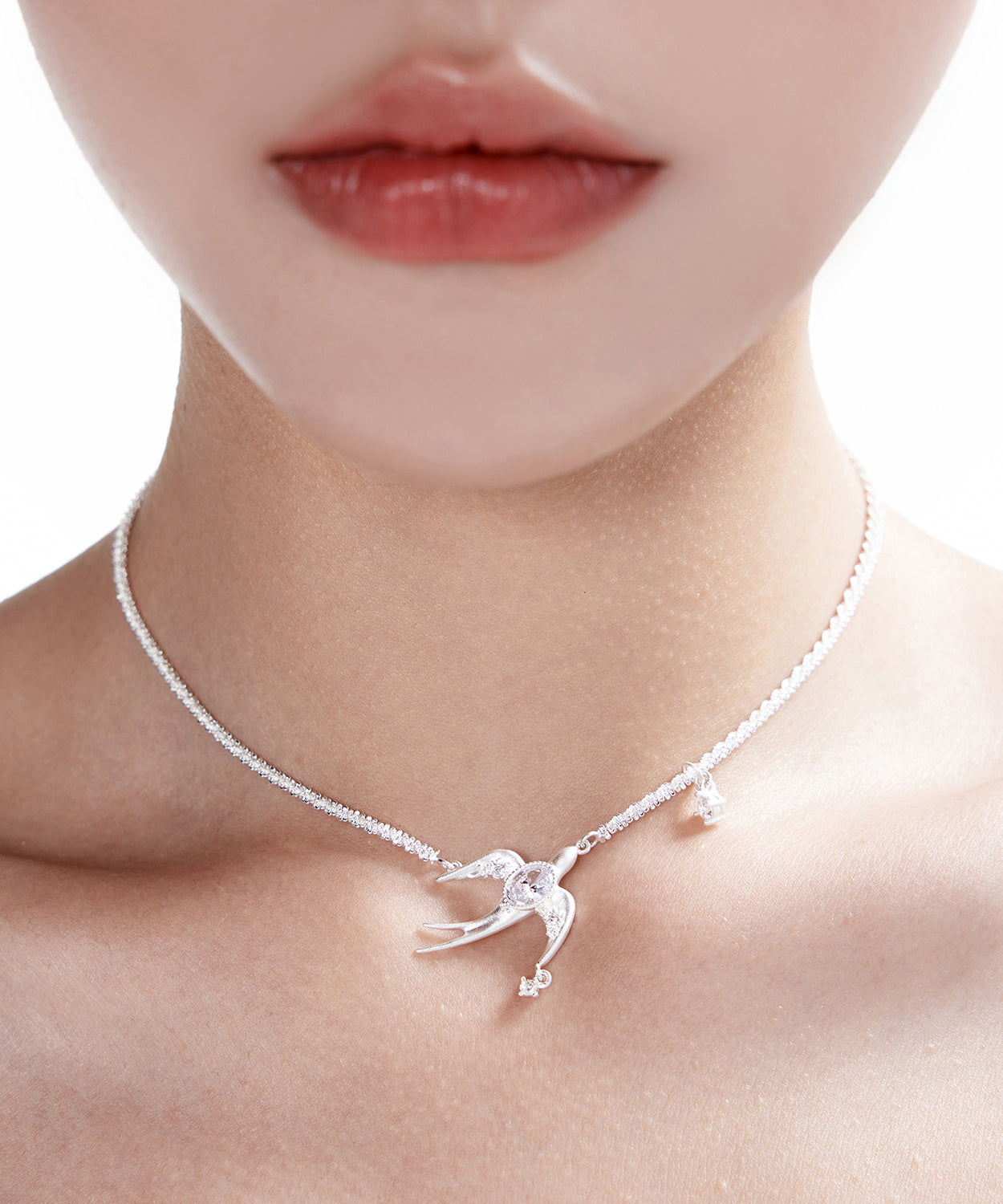 Original Design Chain With Bird Shaped Zircon Claw Set Diamond Silver Plated Choker