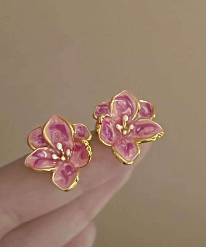 Pink Metal Drip Glaze Stud Earrings