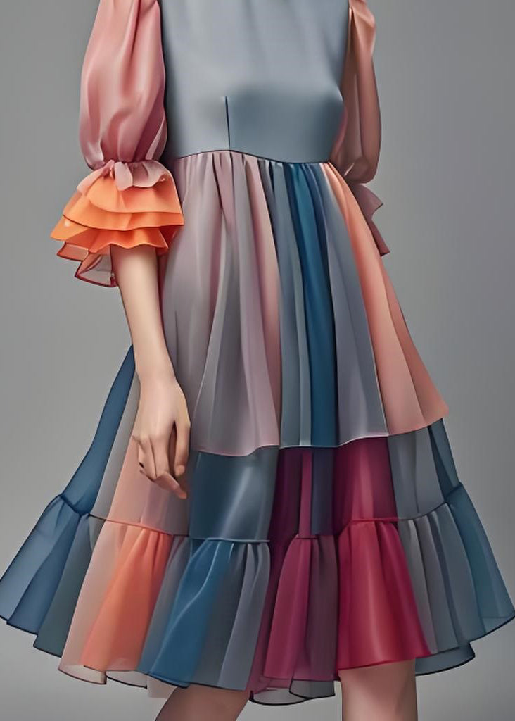 Colorblock Ruffled Patchwork Chiffon Dress Summer