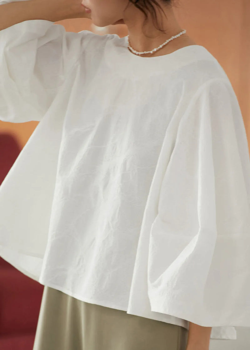 Loose White O-neck Patchwork Cotton T Shirts Fall