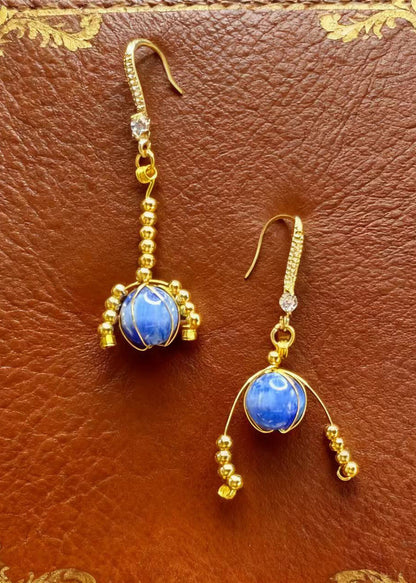 Blue Crystal Tasseled Drop Earrings