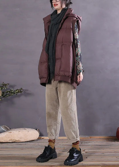 Style Light Grey Hooded Pockets Sleeveless Down Vest