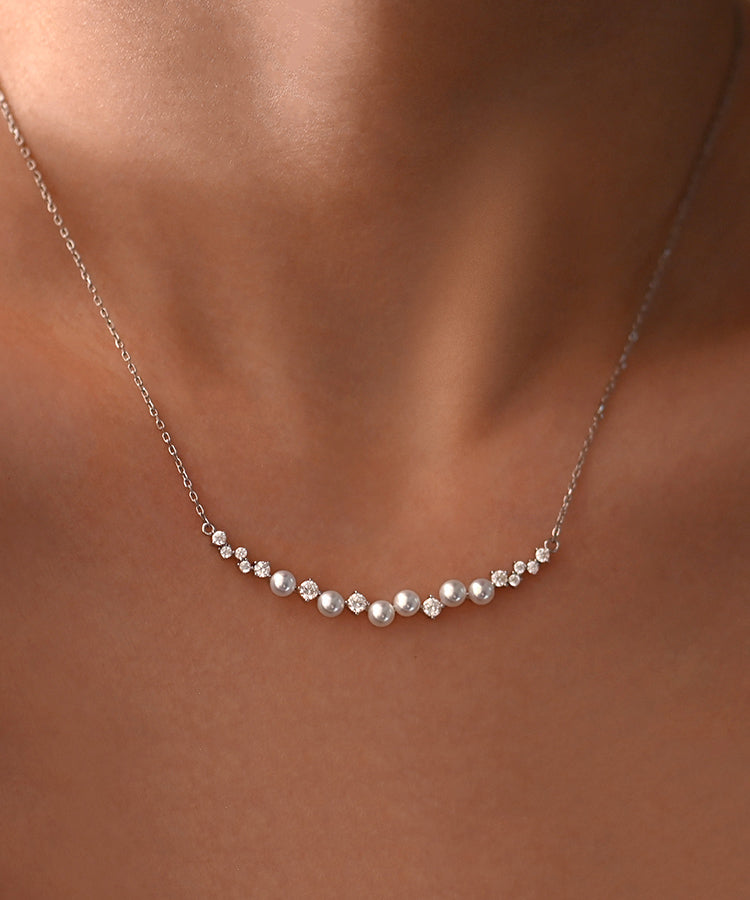 Zircon Pearl Adjustable Silver Choker