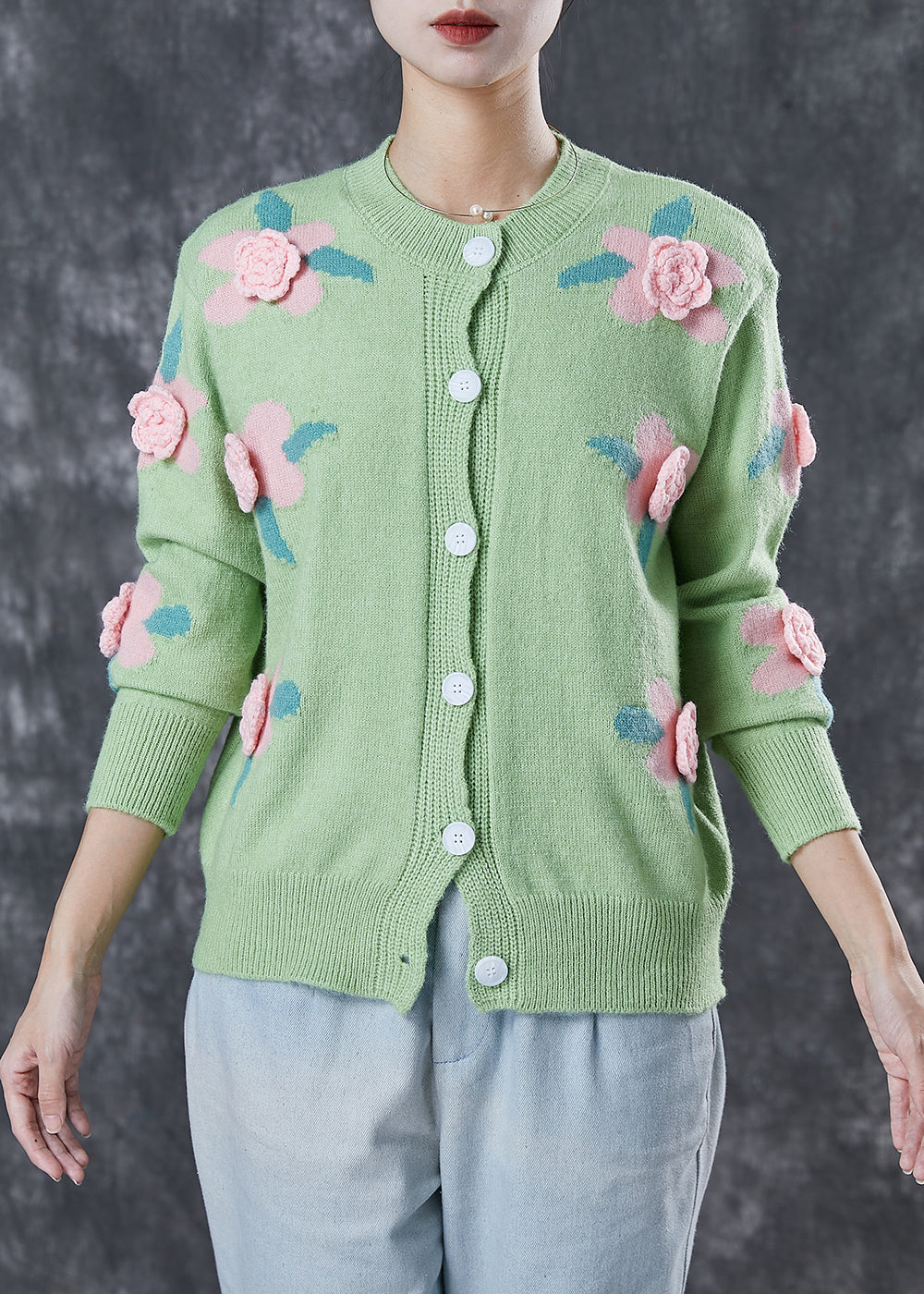Style Green Stereoscopic Cozy Knit Cardigan Spring