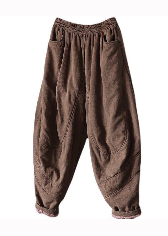 Black Pockets Patchwork Fine Cotton Filled Pants Winter