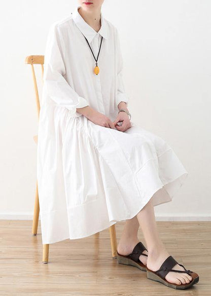 Large White Shirt Medium Length Spring Summer Cotton Dress