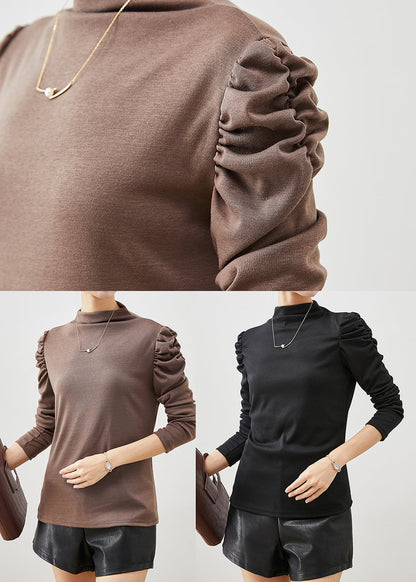 Black Puff Sleeve Silm Fit Cotton Top