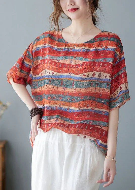 Red Oversized Striped Linen Tank Summer