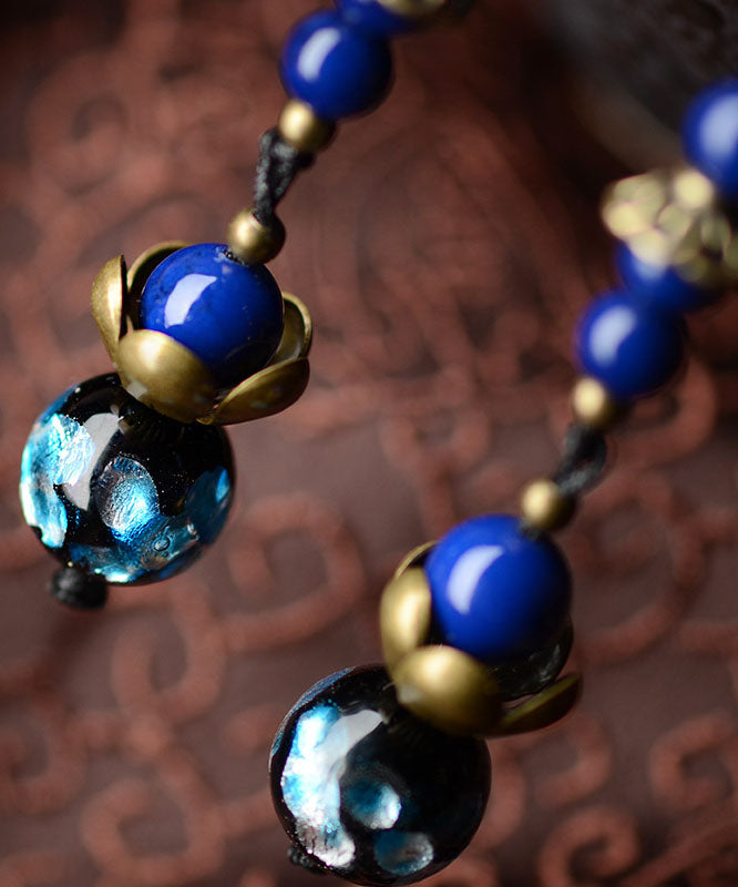 Royal Blue Lotus Gem Stone Copper Drop Earrings