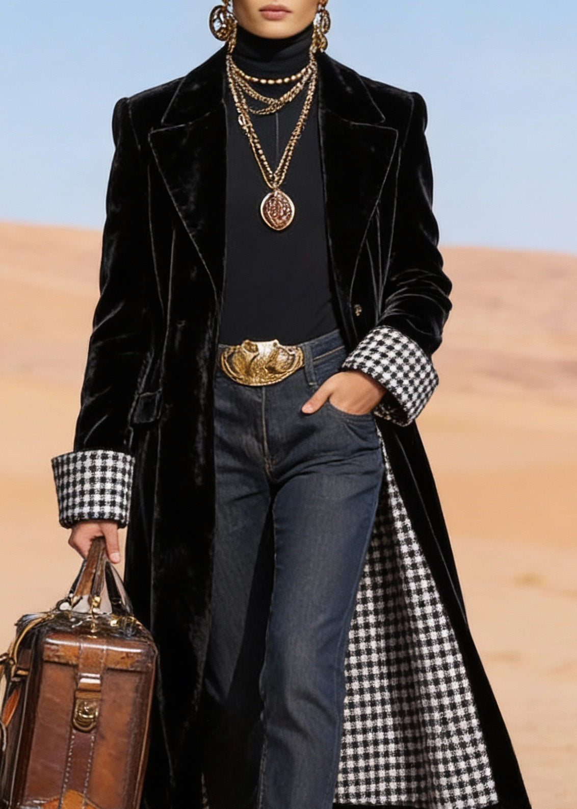 Black Peter Pan Collar Pockets Velvet Trench Spring