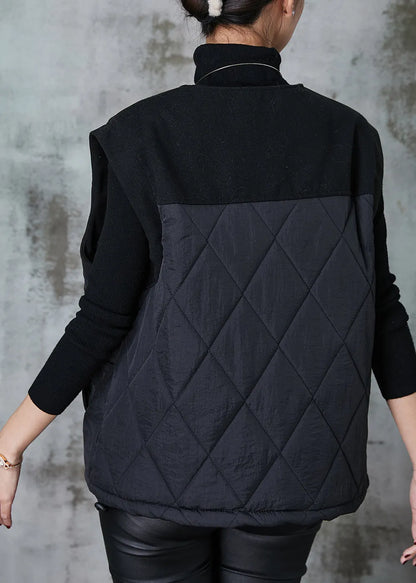 Black Patchwork Fine Cotton Filled Vests Oversized Spring