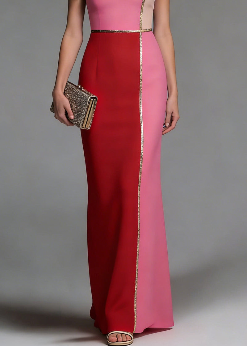 Color Block Sleeveless Bodycon Mermaid Hem Maxi Dress