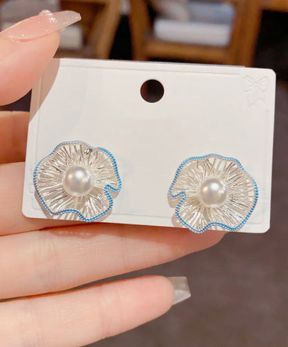 Boutique Blue Sterling Silver Alloy Hollow Out Stud Earrings
