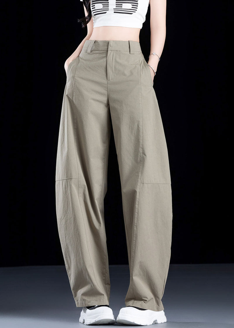 New White Pockets High Waist Cotton Pants Fall