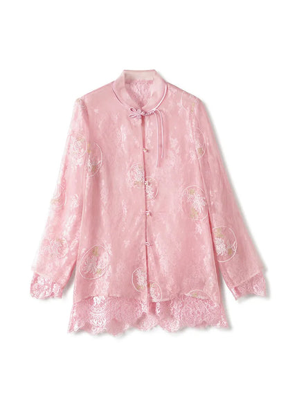 White Embroidered Lace Patchwork Silk Shirts Top Spring