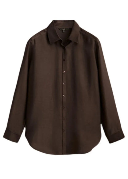 Organic Coffee Peter Pan Collar Draping Shirts Long Sleeve